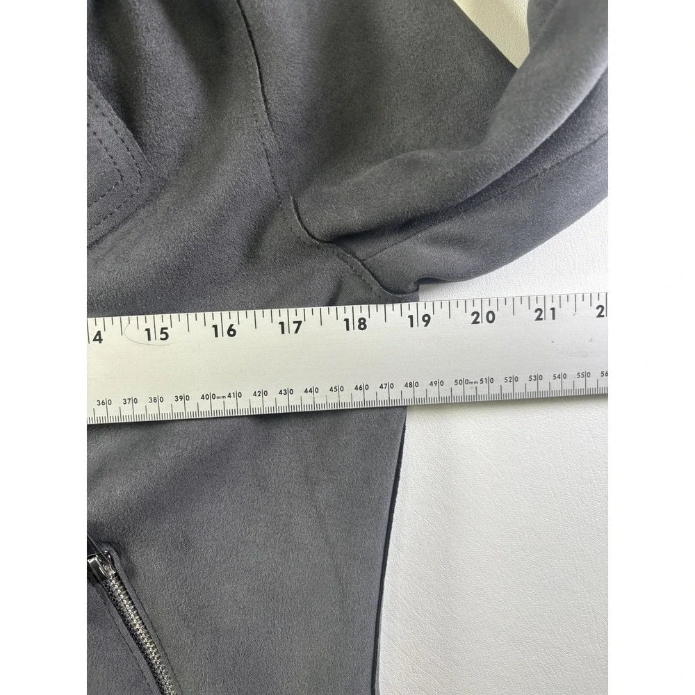 TAHARI Faux Leather Suede Jacket Women's‎ Small Grey Long Sleeve Coat Open